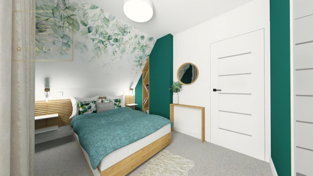 Qualita_Interno_projekt małej sypialni na poddaszu z garderobą