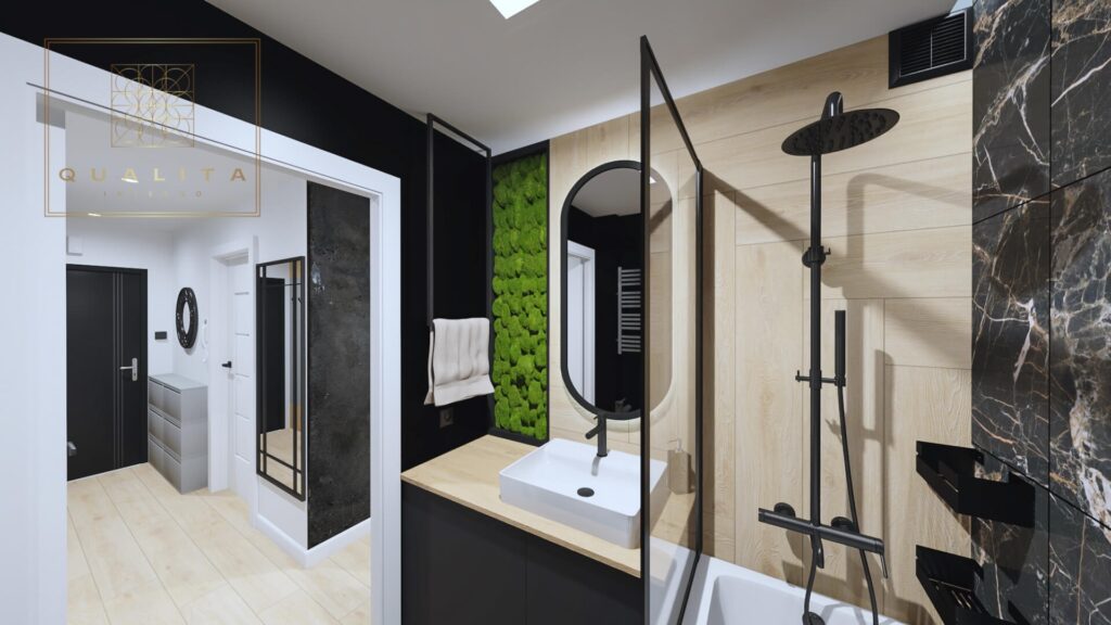 Qualita_Interno_czarny marmur w łazience 2022 projekty inspiracje aranżacje