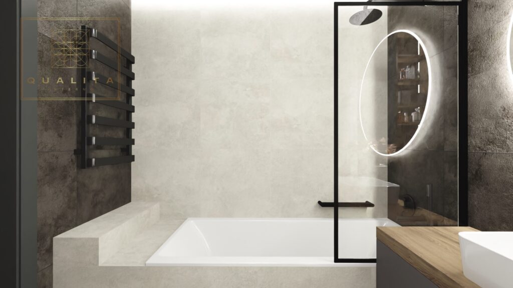 Qualita_Interno_Nowoczesna minimalistyczna łazienka z wanną projekt aranżacja