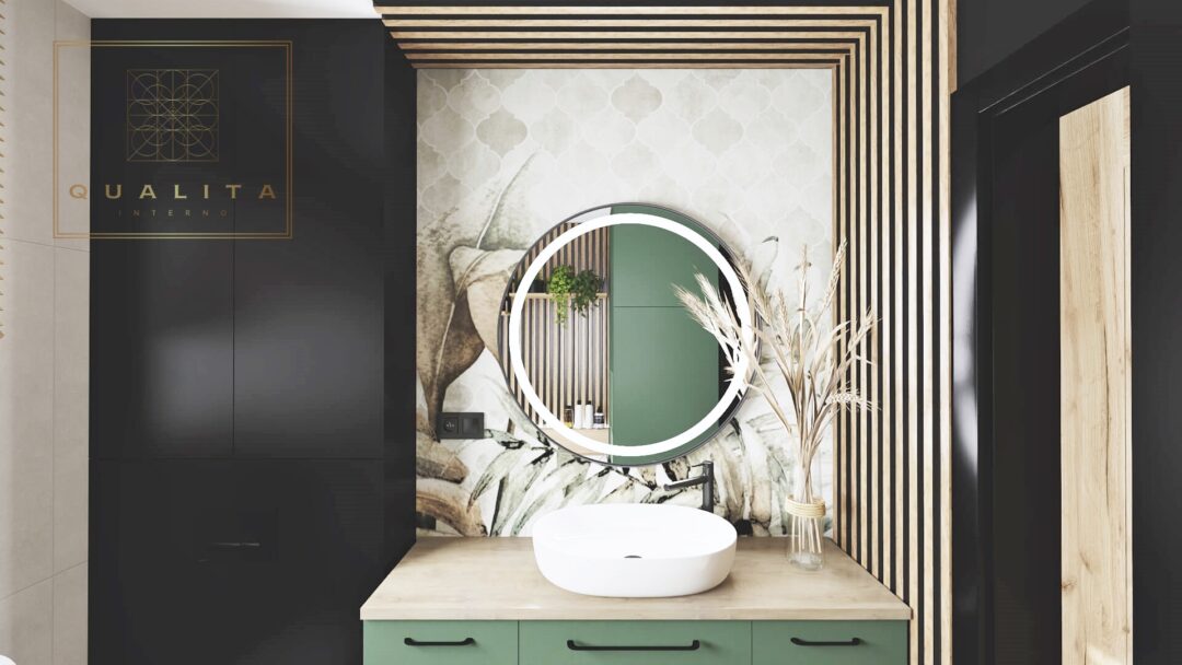 Qualita Interno Elegancka łazienka w butelkowej zieleni projekty
