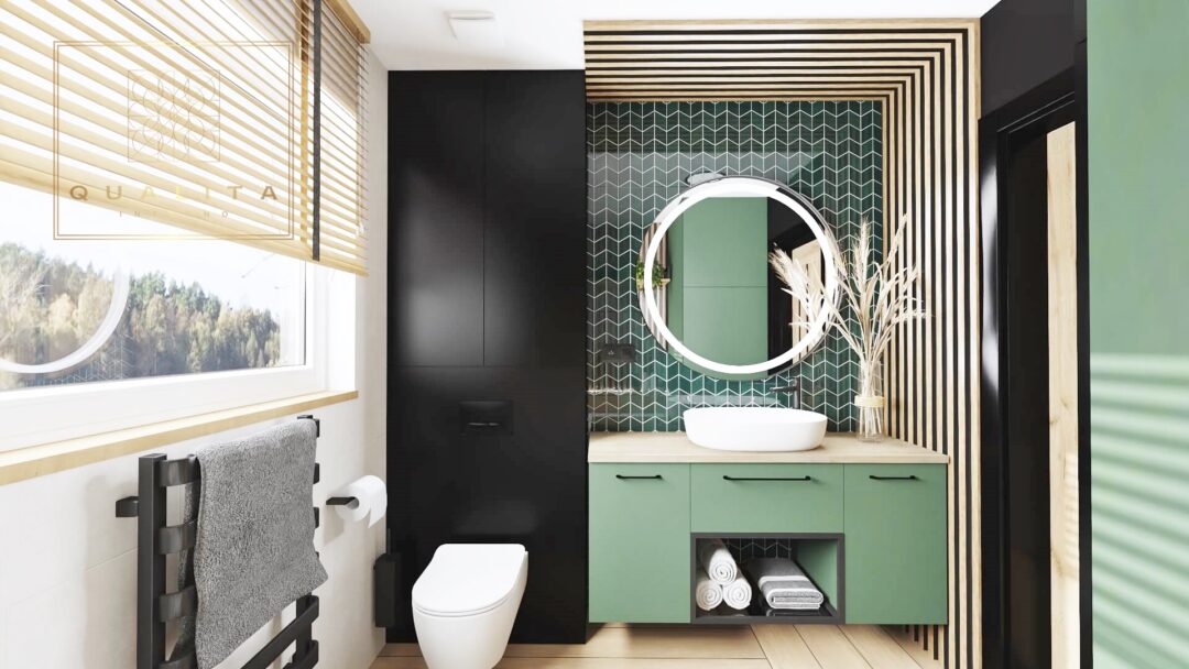 Wizualizacje łazienek online łazienka z kolorami butelkowej zieleni 7