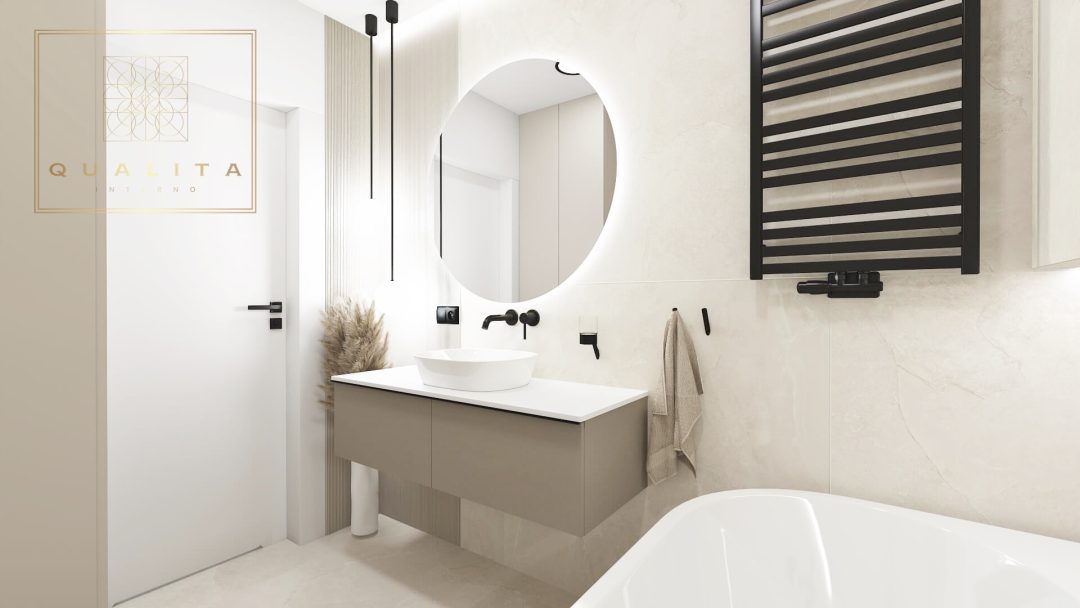 Qualita Interno Nowoczesne projekty małych łazienek z wanną wolnostojącą
